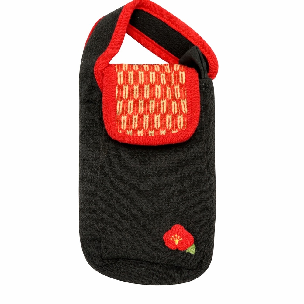 Vintage japenese style mini fabric pouch/ black and red woven pouch